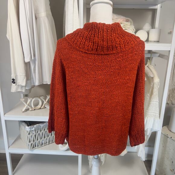 Project Women's SIze L Orange Chunky Knit Cowlneck Sweater #3178 - Picture 5 of 8